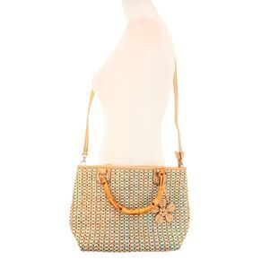 Relic Handbag Sisal Straw Multicolor Woven Bamboo Handle Tote Shoulder Bag